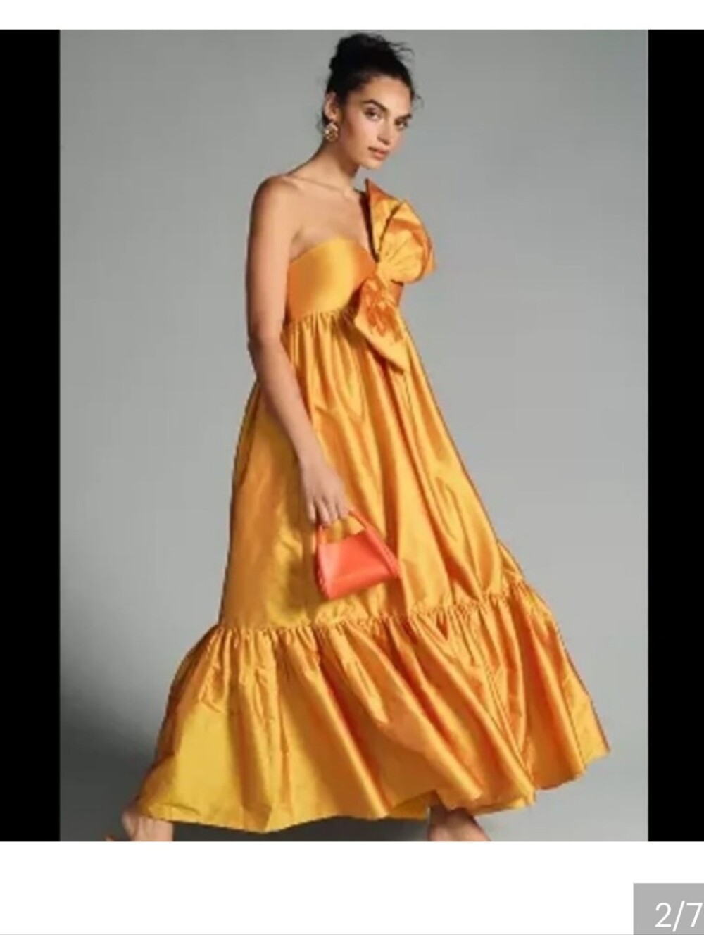 ATSU Bow  Elegant One-Shoulder Golden Yellow Maxi Dress